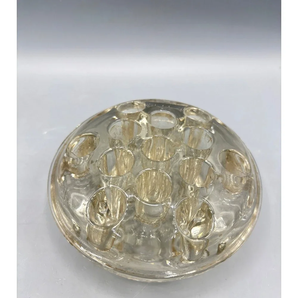 Vintage Clear Glass Flower Frog 13 Hole Round‎ Domed Floral Arranger 4 Inch